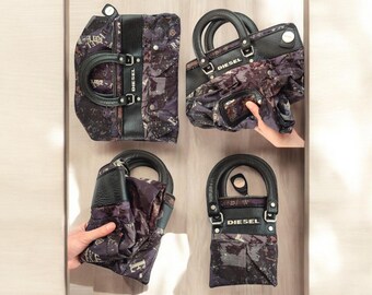 DIESEL Vintage Nylon Tote Bag With Faux Leather Detail in