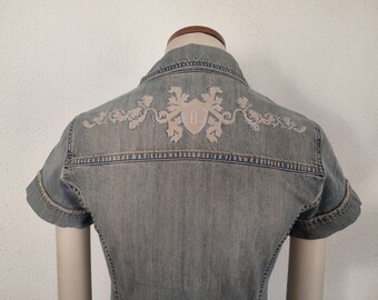 DIESEL Y2k Vintage Denim Top With Zip&back Logo Short Sleeve