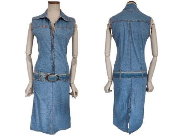 Y2k Vintage Miss Sixty Denim Dress, Sleeveless Bu… - image 1