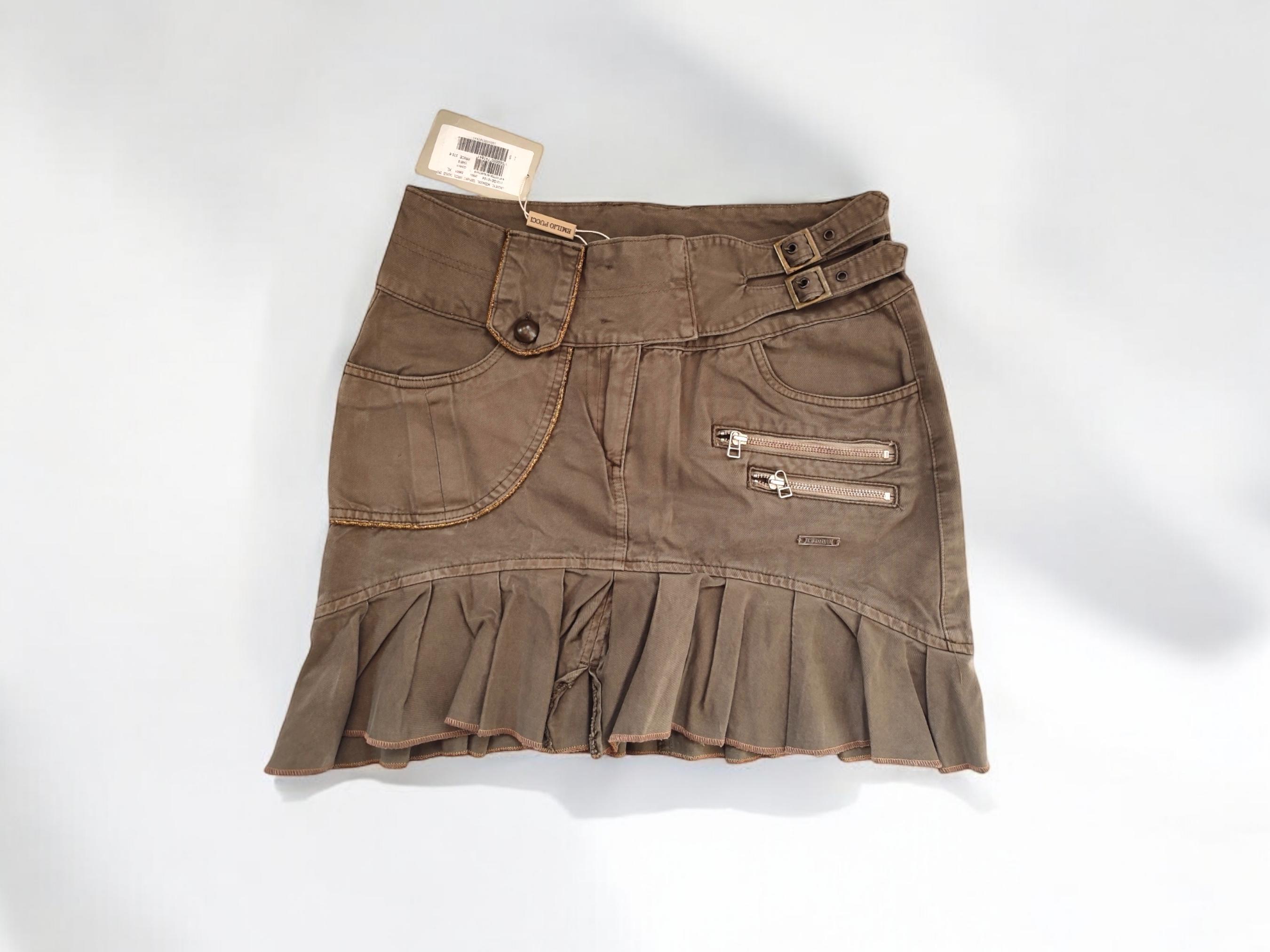 EMILIO PUCCI Y2k Vintage Khaki Cotton Flare Mini Skirt