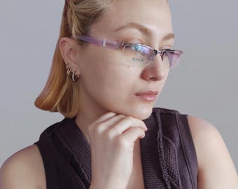 Y2k Vintage Half Rimless Rectangular Eyeglasses Frame Optical Rim 90's 00's Eyewear For Women's NOS