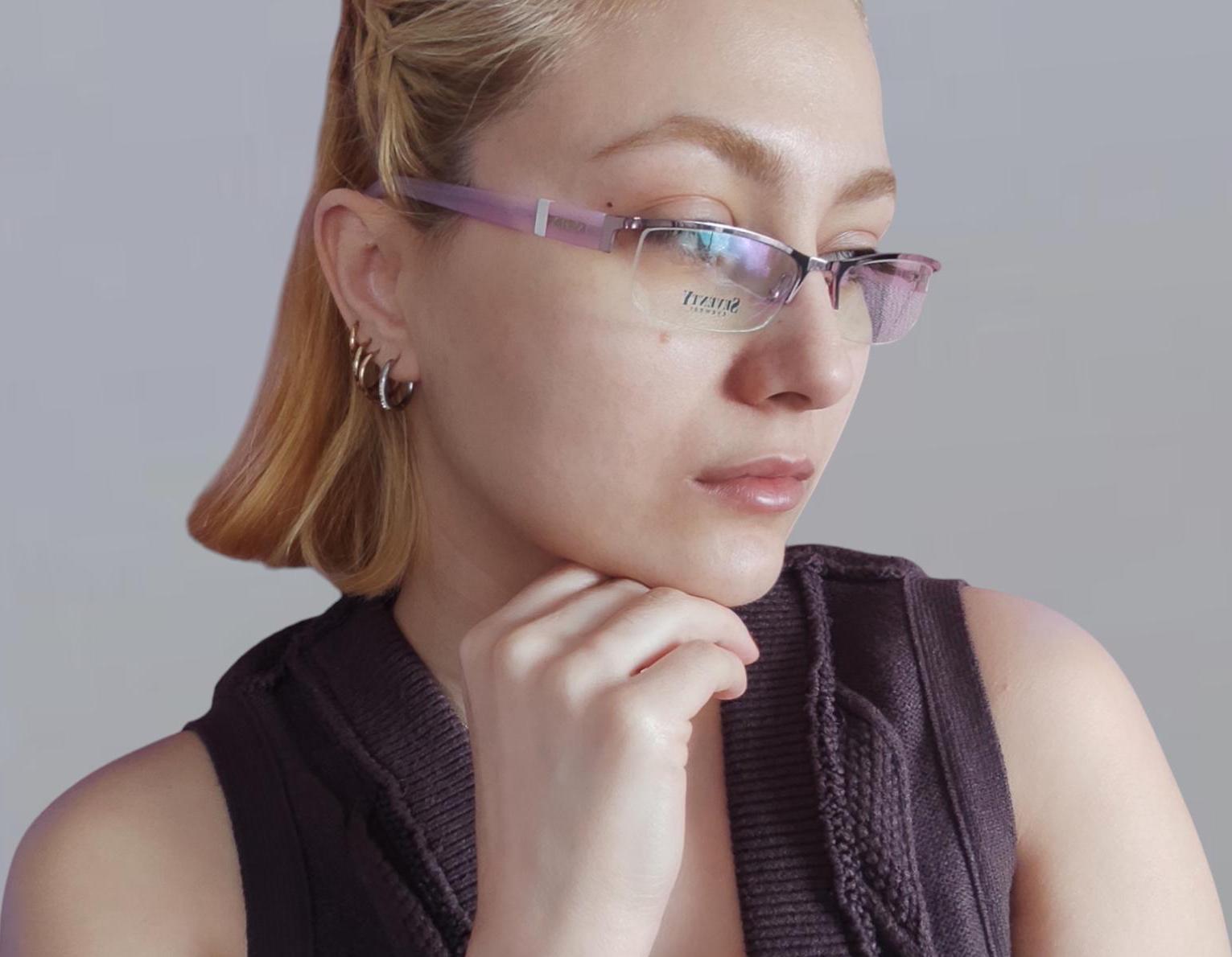 Vintage Rectangular Half Rimless Eyeglasses Frame Lilac Temple Optical Rim 90's 00's Y2k Eyewear For Women's & Men's NOS