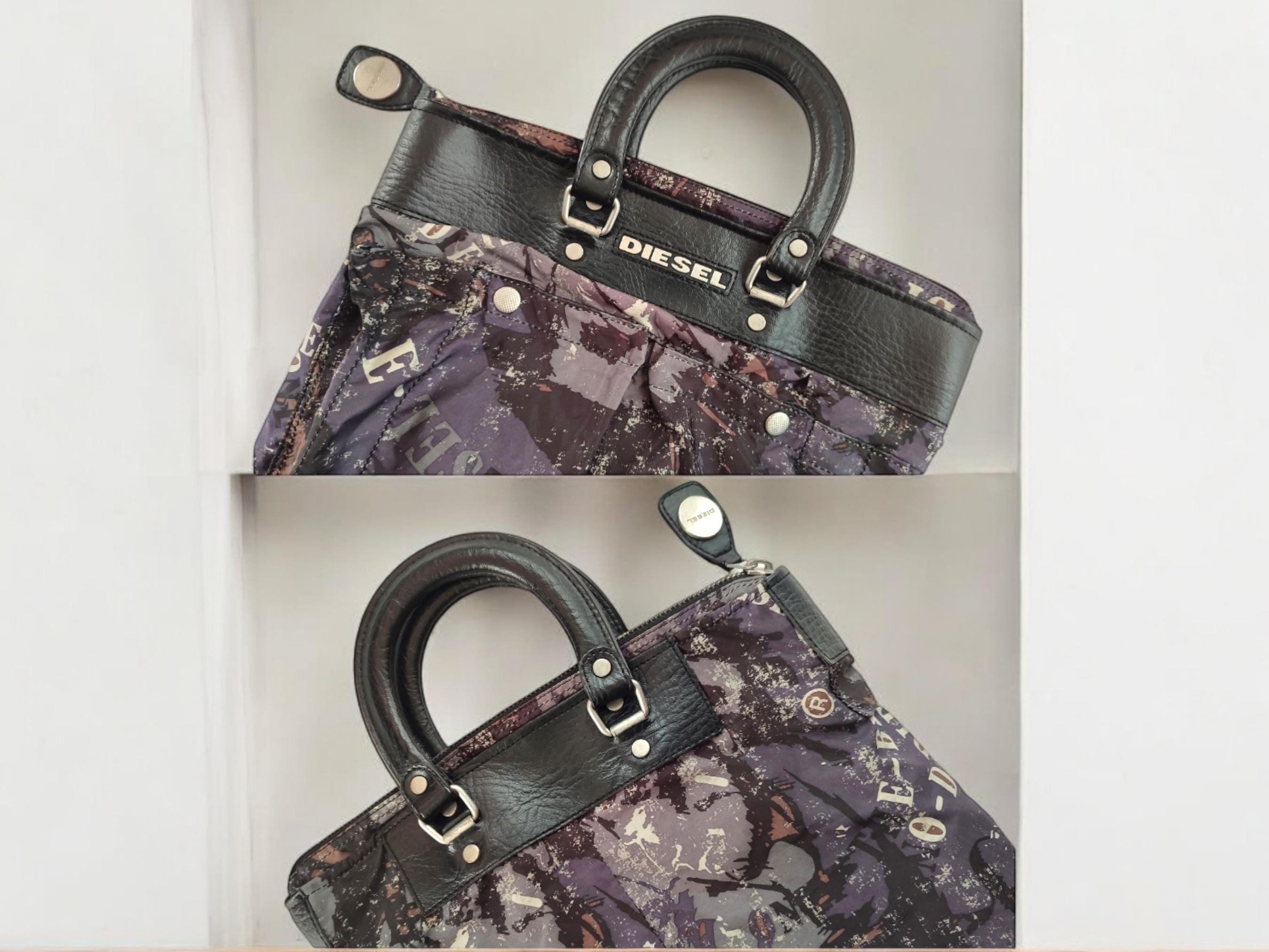 DIESEL Vintage Nylon Tote Bag With Faux Leather Detail in