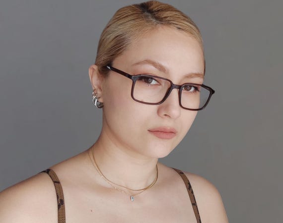 Square Rectangular Brown Eyeglasses Frame Memory … - image 4