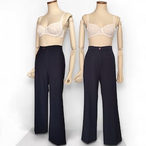 90&#39;s Vintage Women&#39;s Pants in Dark Navy High Waist Straight Trousers Classic Business Pant 90s 00s Y2k Pants S-M Pants