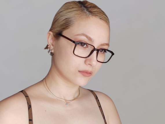 Square Rectangular Brown Eyeglasses Frame Memory … - image 2