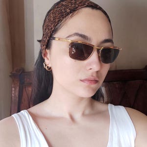ROLLING Square Leopard Gold Frame Sunglasses 80&#39;s 90&#39;s Vintage Handmade Unisex Sunglasses Made In Italy Mod Rolling 32 Col 426