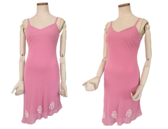 Y2k Vintage Pink Chiffon Strap Asymmetrical Dress… - image 2