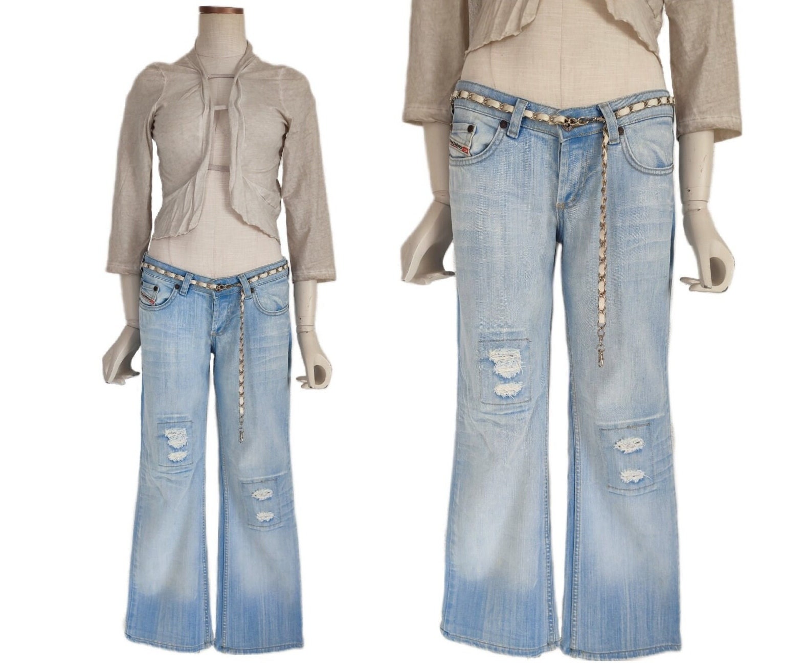 DIESEL Y2k Vintage Low Waist Women Jeans With Ripped Patch, Wide