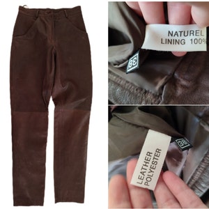 90-tals vintage bruna läderbyxor, damläderbyxor med hög midja, äkta läder, biker-/rocker-/motorcykelbyxor, storlek S/M bild 10