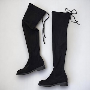 Cuissardes cuissardes noires en imitation daim vintage Y2k, hautes bottes plates, bottes pour femmes Eu38-Us7.5