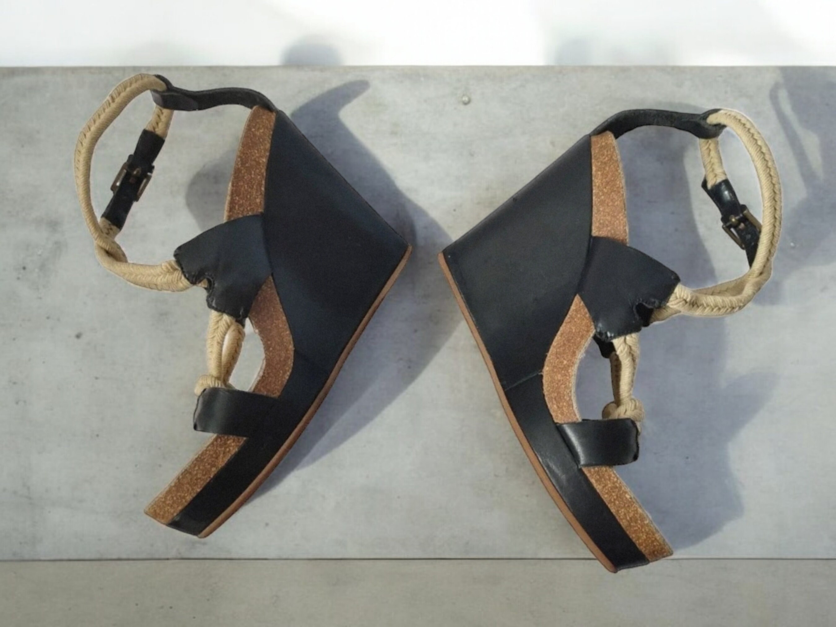 JIL SANDER High Heel Platform Wedges With Beige Rope Straps