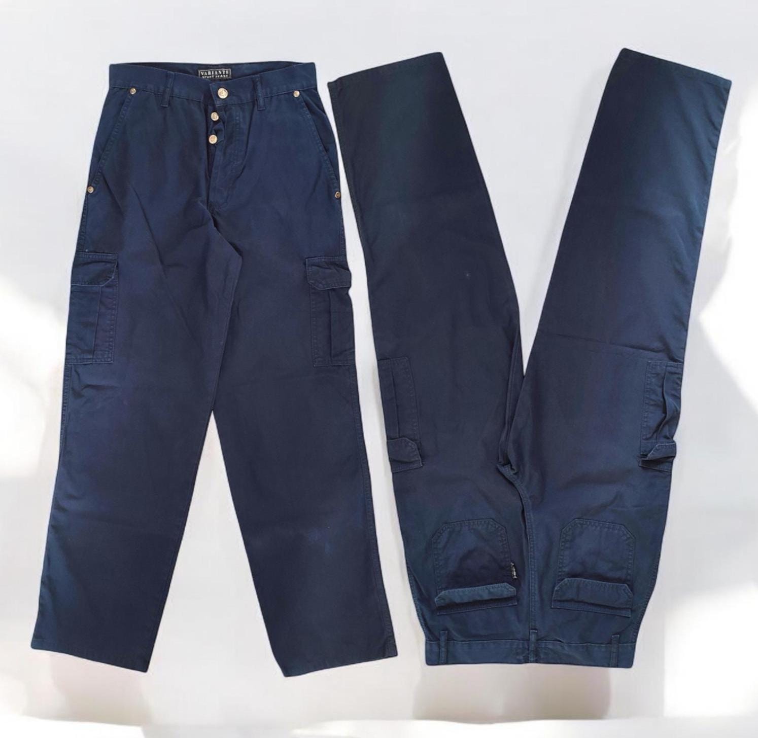 1990～00s Vintage  Navy Cargo Pant Vintage Navy Cotton Utility Cargo Pants High Waist Wide Leg