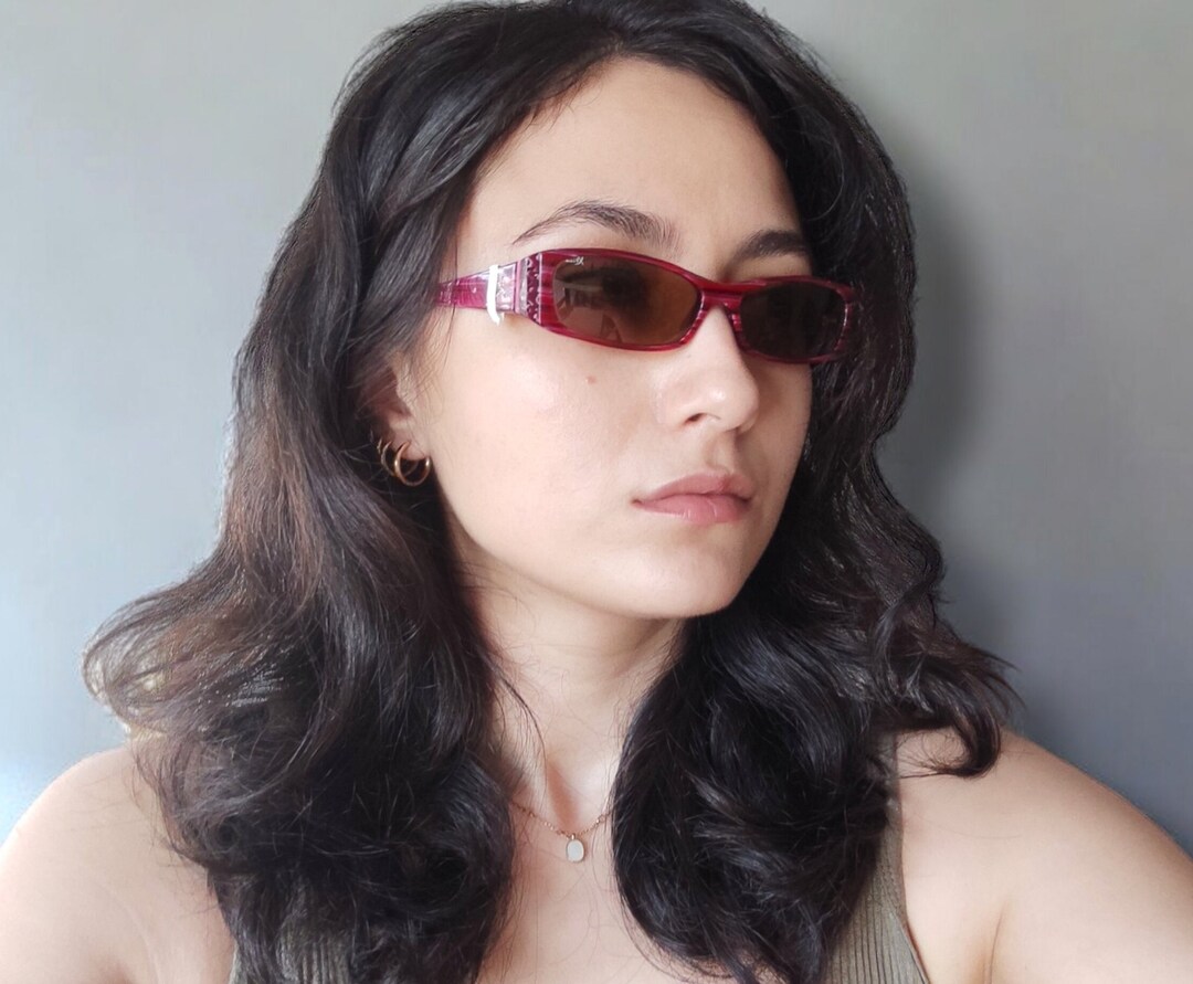 Vintage Red Striped Rectangular Sunglasses 90's 00's Y2k