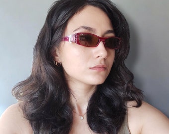 Vintage Red Striped Rectangular Sunglasses 90's 00's Y2k Women Sunglasses Made In Italy NOS Sunglasses Gifts X Line