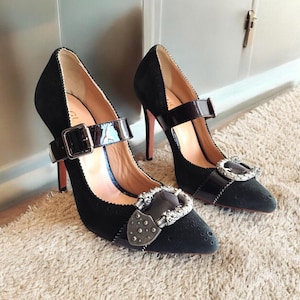 GUCCI Dionysus Mary Jane Pumps, Black Perforated Leather GG Pumps, 90&#39;s 00&#39;s Vintage Designer Pumps Made In Italy Eu37