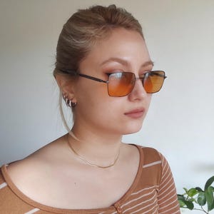 POLICE 80&#39;s Vintage Square Big Sunglasses, Orange Lens Unisex Sunglasses Made In Italy, Police 2671