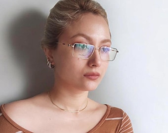 Occhiali da vista rettangolari dorati vintage anni '80 per uomo e donna, montatura per occhiali da vista NOS Eyewear