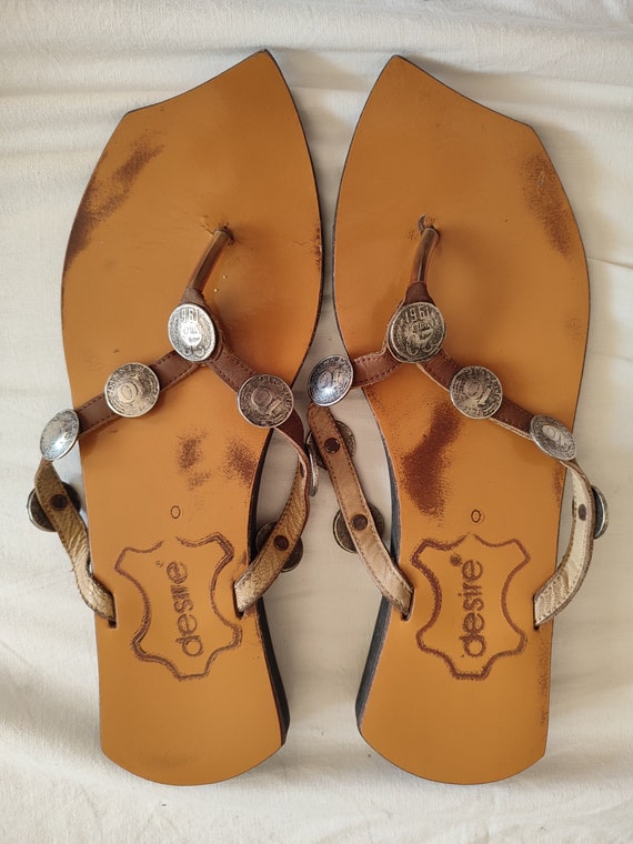 90's Y2k Vintage Flip Flops Leather Slippers With… - image 7