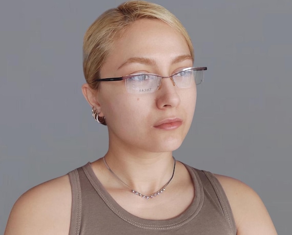 Vintage Rectangular Rimless Eyeglasses Frame in R… - image 1