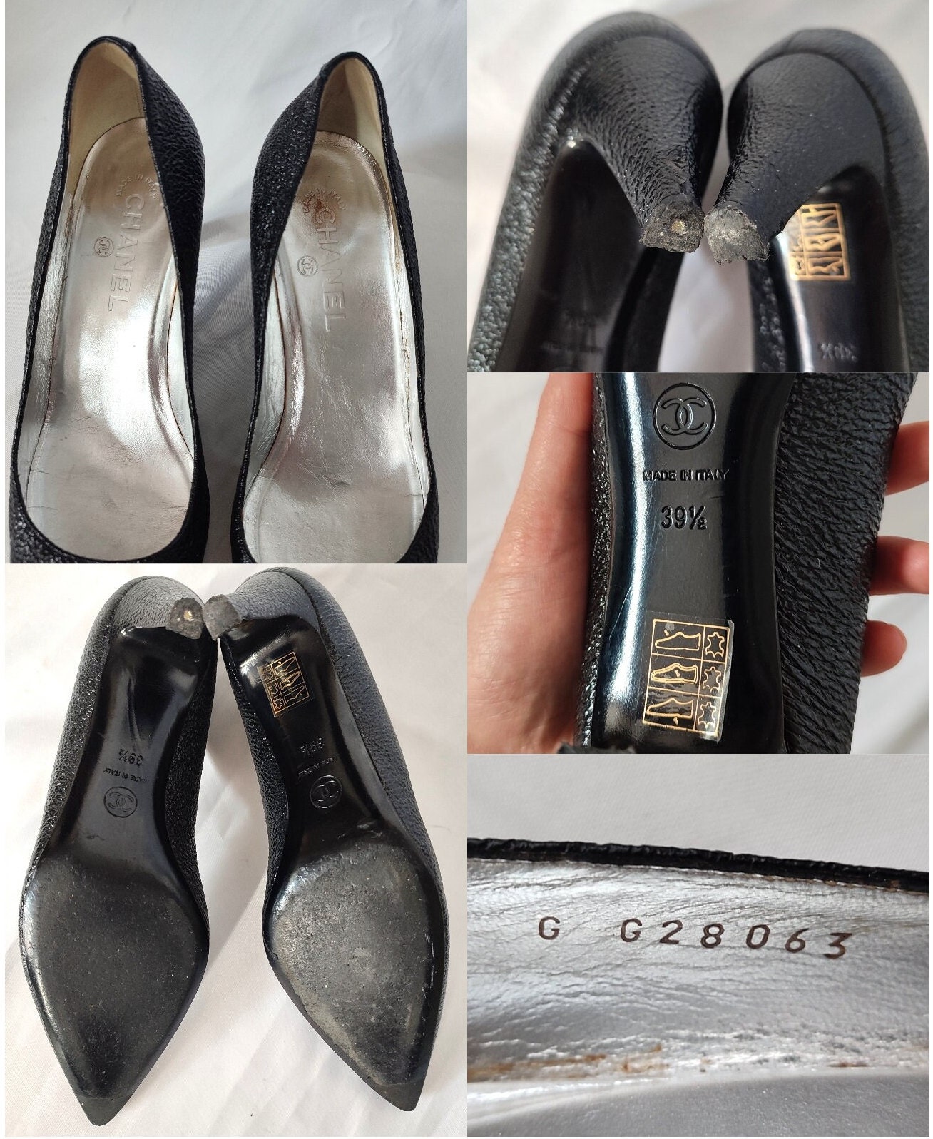 CHANEL Black Patent Leather Classic CC Logo Pumps Authentic