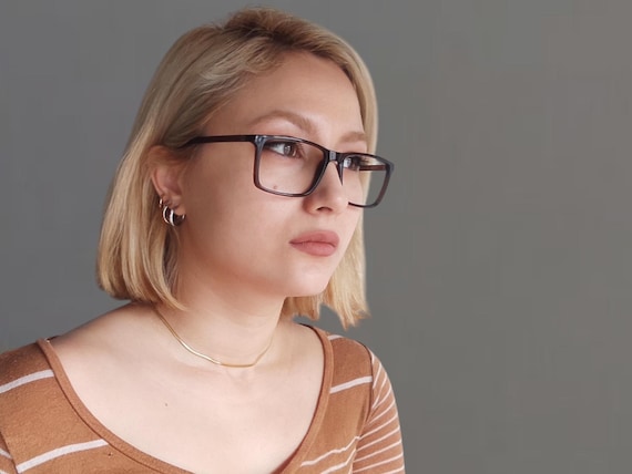 Classic Rectangular Square Brown Eyeglasses Frame… - image 2