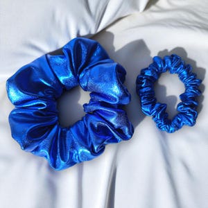 Shinny Metallic Blue 2 Pcs Scrunchie Set Medium and Slim Fashion Scrunchies, Party/Festival Scrunchie Handmade Hair Accessories &#39;Only 1 Set&#39;