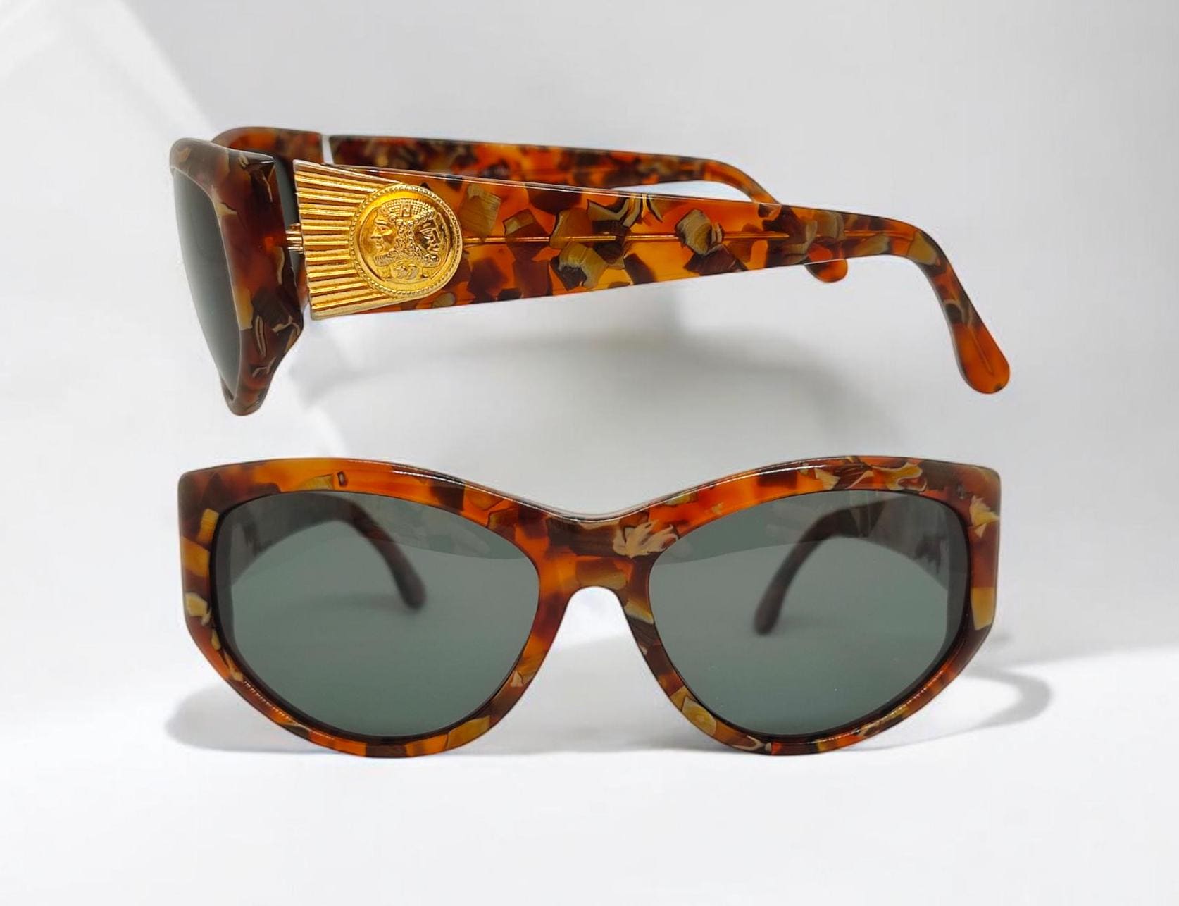 FENDI Vintage Amber Tortoise Sunglasses With Gold Logo, 90