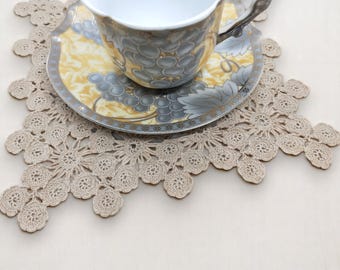 Antique Beige Cotton Lace 8pcs Set Doilies Coasters, Unique Handmade Floral Square Lace Doily Coaster Home/Table Decor Home Gifts 40's 50's