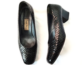 Vintage Schwarz Echte Schlangenleder Chunky Low Heel Loafers PAOLA