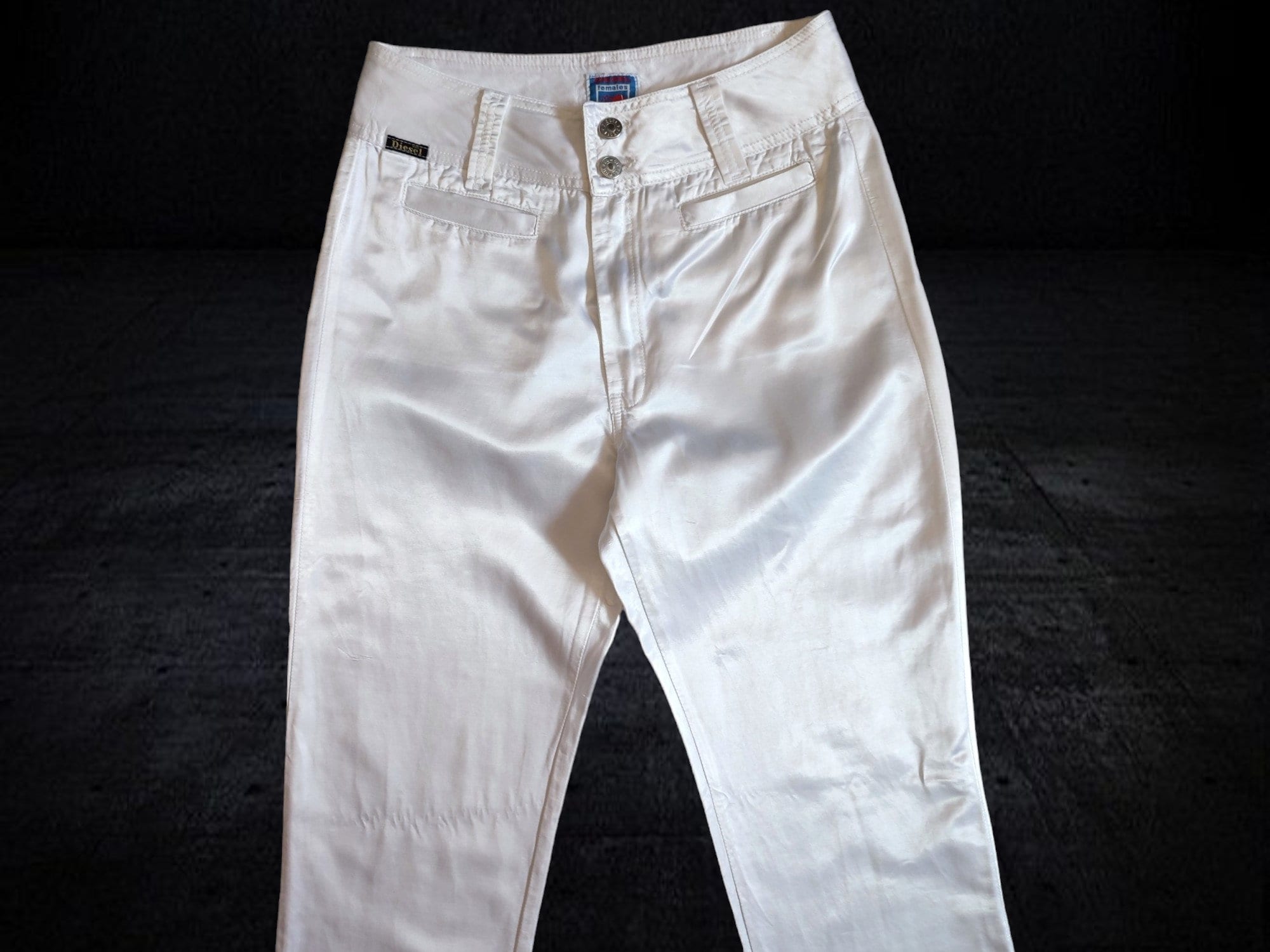 パンツ DIESEL Women Straight Pants A13316 WHITE 90's Vintage Diesel White Satin Pant With Logo High Waist