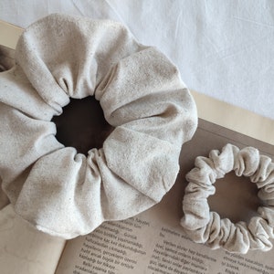 100% natürliches Leinen Scrunchies Set, handgefertigte zweiteilige Bio Leinen Scrunchies, dünnes und großes Boho Hair Tie Scrunchies Set, Geschenke für Sie