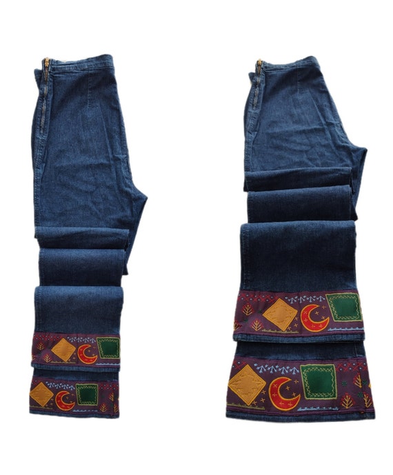BENETTON 90's Vintage Jeans With Patchwork Leg, H… - image 2