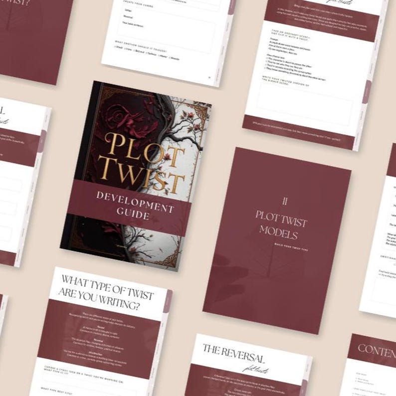Cover of The Plot Twist Lab interactive creative writing workbook PDF for writers of thriller, fantasy, romance, and mystery
