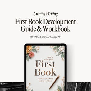 First Book Writing Guide PDF for beginners with interactive workbook, writing prompts, checklists, and self-publishing tips
