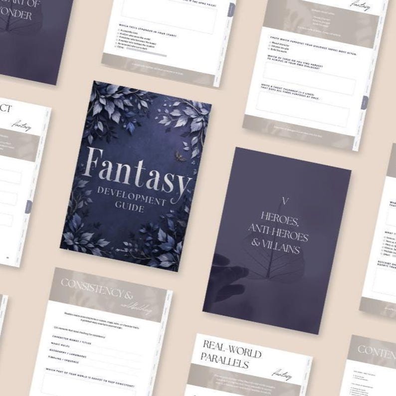 Fantasy Creative Writing Workbook PDF – 12 interactive chapters with prompts, worldbuilding tips, and exercises for writers.