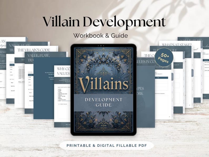 Villain Development Guide PDF workbook for writers – creative writing resource to build unforgettable antagonists and complex villains.