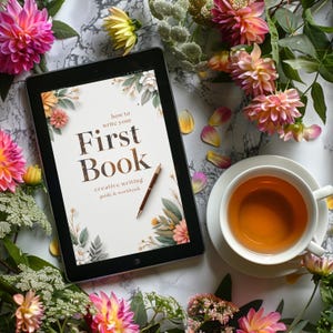 First Book Writing Guide PDF for beginners with interactive workbook, writing prompts, checklists, and self-publishing tips