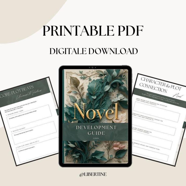 Novel Writing Planner PDF with prompts, worksheets, and trackers for authors to plan and write their book
