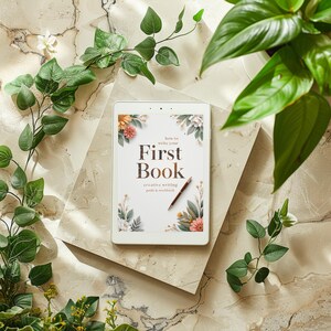 First Book Writing Guide PDF for beginners with interactive workbook, writing prompts, checklists, and self-publishing tips