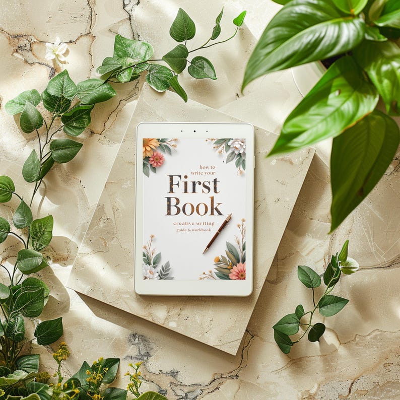 First Book Writing Guide PDF for beginners with interactive workbook, writing prompts, checklists, and self-publishing tips