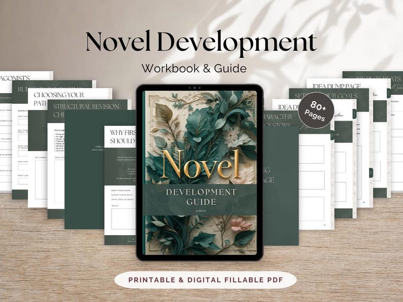 Novel Writing Planner PDF with prompts, worksheets, and trackers for authors to plan and write their book