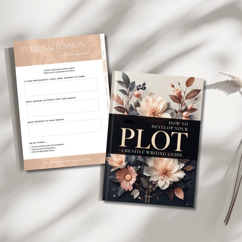 Story planning worksheet from the Plot Development Workbook – guided writing prompts for authors to develop characters and structure plots.