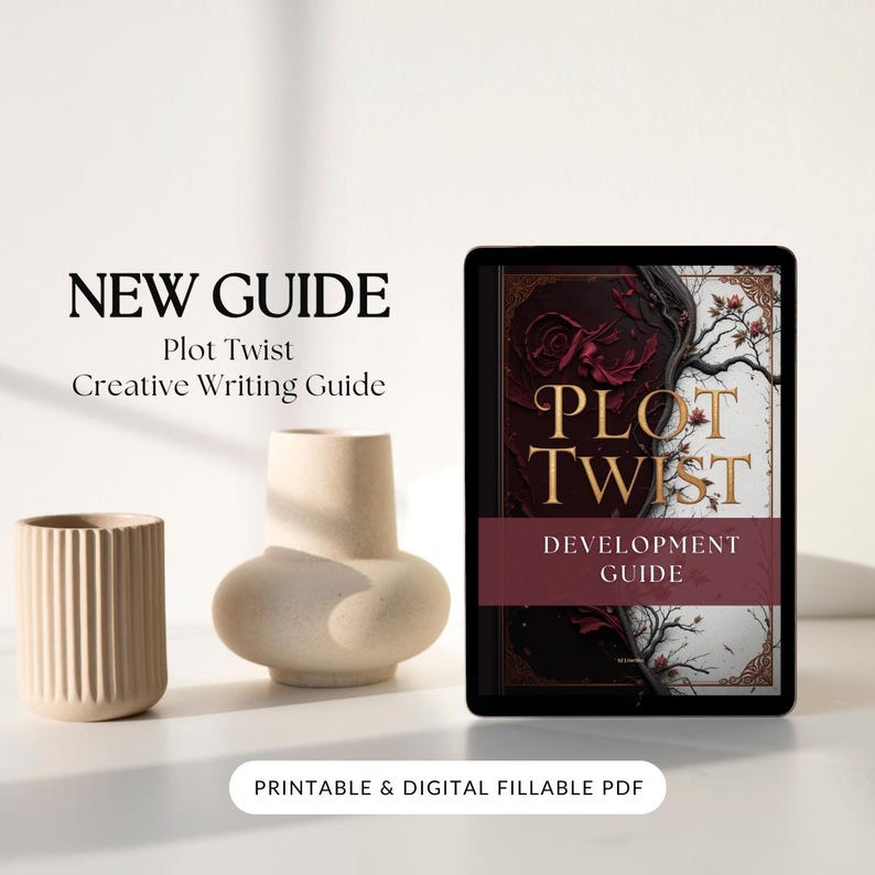 Cover of The Plot Twist Lab interactive creative writing workbook PDF for writers of thriller, fantasy, romance, and mystery