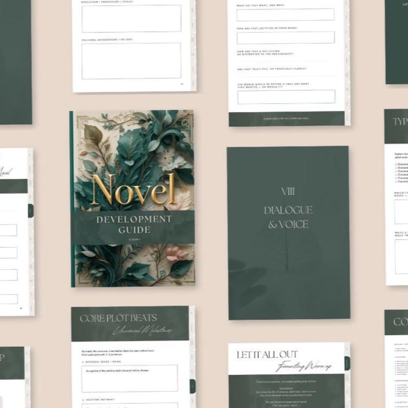 Novel Writing Planner PDF with prompts, worksheets, and trackers for authors to plan and write their book