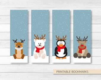 5 Printable Bookmarks Christmas | Set of 5 winter bookmarks | christmas bookmarks | gifts for her & for him | bookmark set kids | present