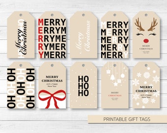 10 Printable Christmas Gift Tags beige | Set of 10 holiday gift tags | gift wrapper | gifts for her & for him | gift tags set beige winter
