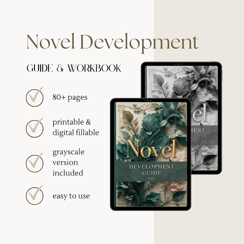 Novel Writing Planner PDF with prompts, worksheets, and trackers for authors to plan and write their book