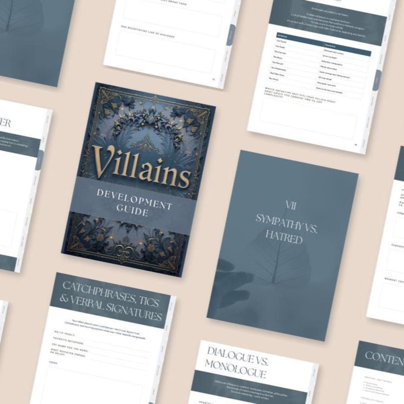 Villain Development Guide PDF workbook for writers – creative writing resource to build unforgettable antagonists and complex villains.