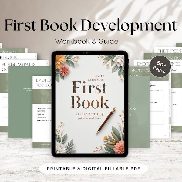 Erstes Buch Schreiben Guide | Interaktives PDF Workbook für Autoren | Kreatives Schreiben & Selfpublishing Planer